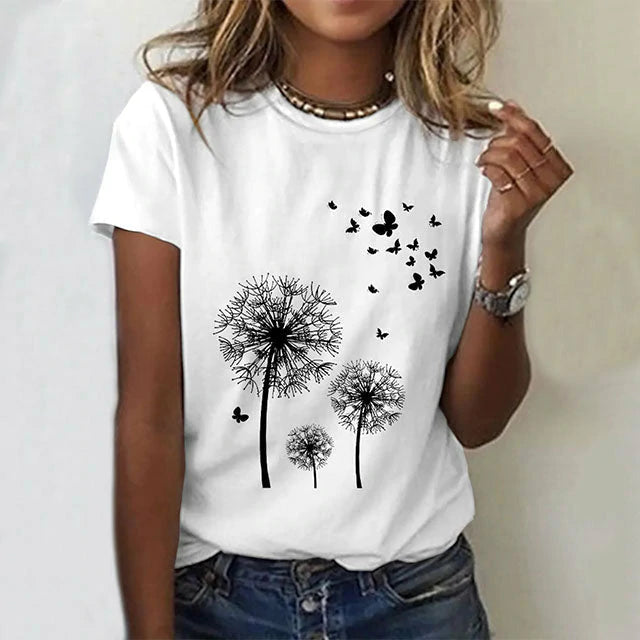 Dandelion Print Casual T-Shirt – Susan Julie