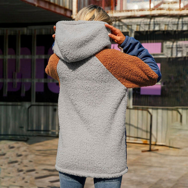 Casual Patchwork Hooded Coat