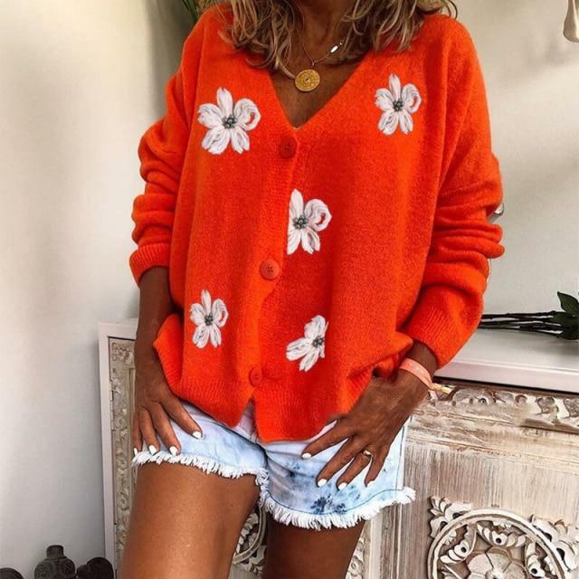 Floral Embroidery Casual Cardigan
