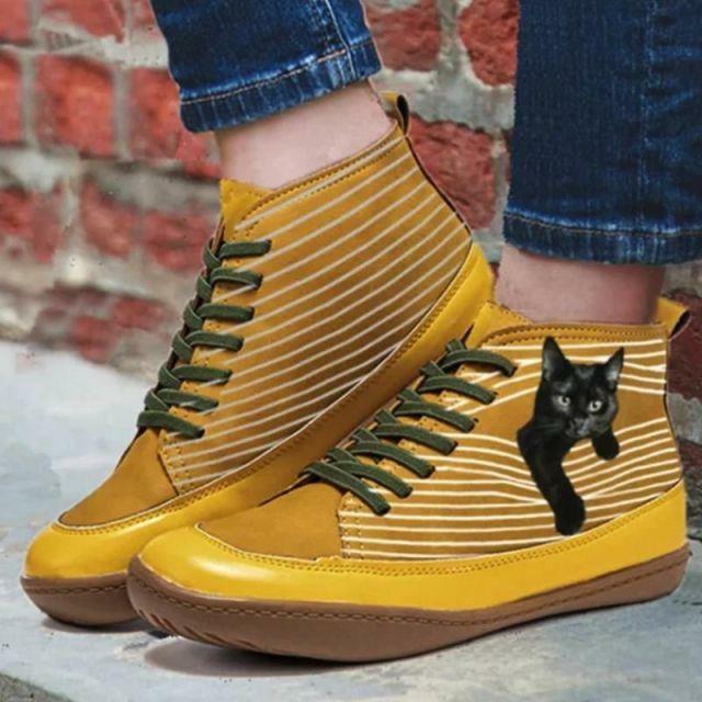 Cute Cat Print Flat Boots