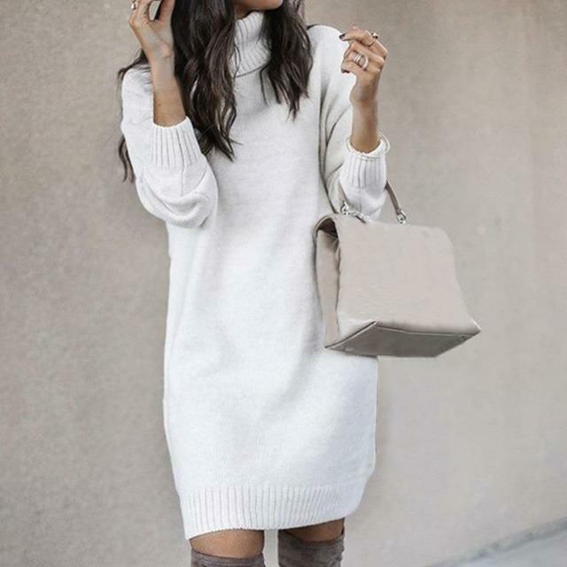 Elegant Solid Color Knitted Dress