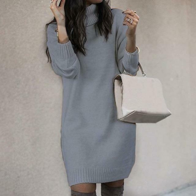 Elegant Solid Color Knitted Dress